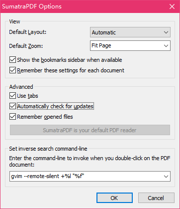 configure setting in SumatraPDF