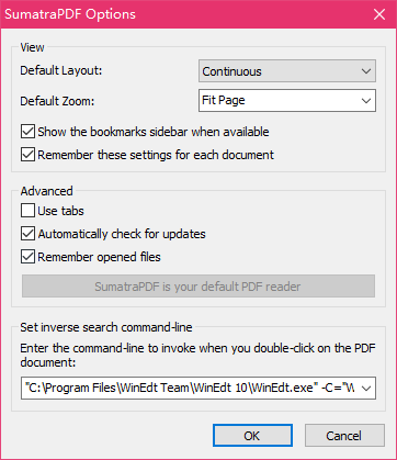 configure setting in SumatraPDF